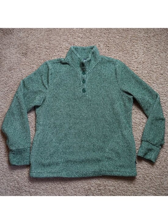 Eddie Bauer Tops - Eddie Bauer Fleece Sweatshirt Womens S Green Long Sleeve 1/4 Button Pullover Coz